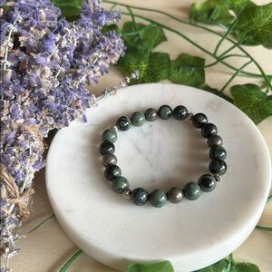 Kambaba Jasper and Pyrite gemstone stretch bracelet